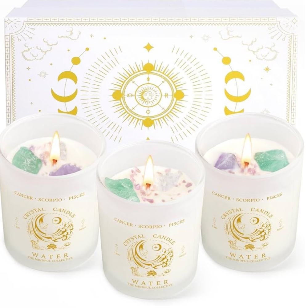 Zodiac Birthday Soy Candle Gift Set Lavender Healing Crystals Healing Stones New